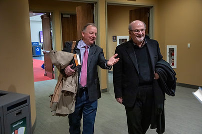 Paul Grondahl and Salman Rushdie in 2017