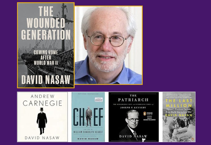 Image of David Nasaw and a collection of his books