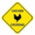 Yellow road sign with a black silhouette of a chicken and the text "CHICKEN CROSSING." Simple, cautionary mood.