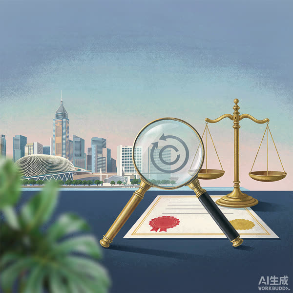 香港商標律師概念圖:放大鏡、商標符號與註冊證書
