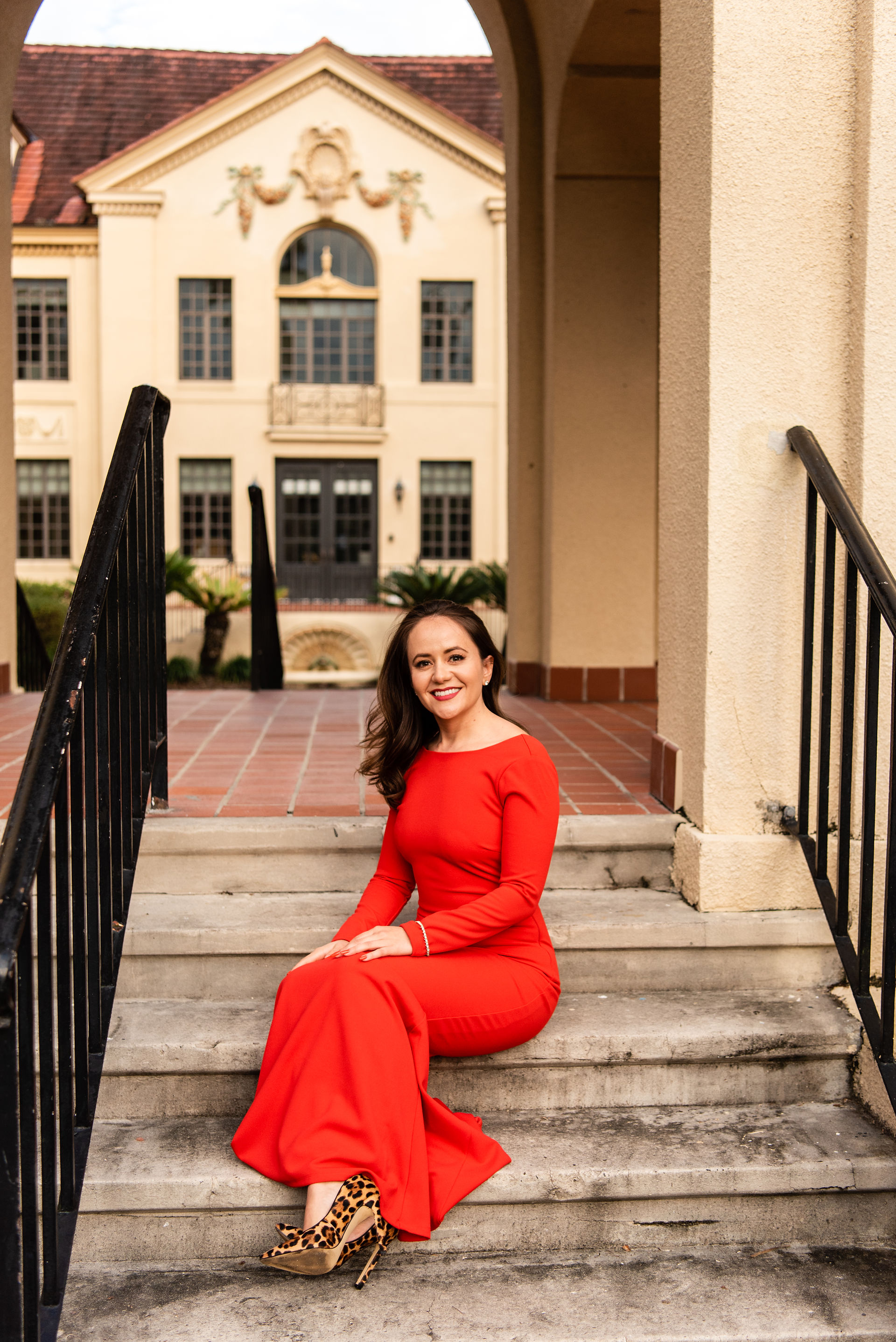 Woman in long gown celebrating 30th birthday at Thomas Center in Gainesville, Florida by Gainesville portrait photographer CWP Photography