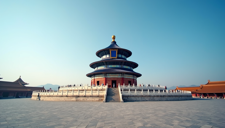 中景視角展示天壇祈年殿，古典建築與藍天相映