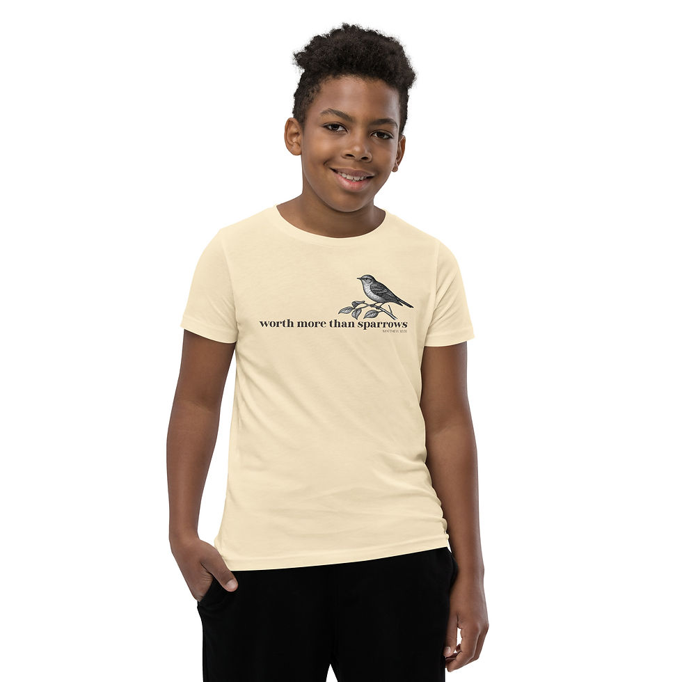Thumbnail: More Than Sparrows- Youth Short Sleeve T-Shirt Bella + Canvas