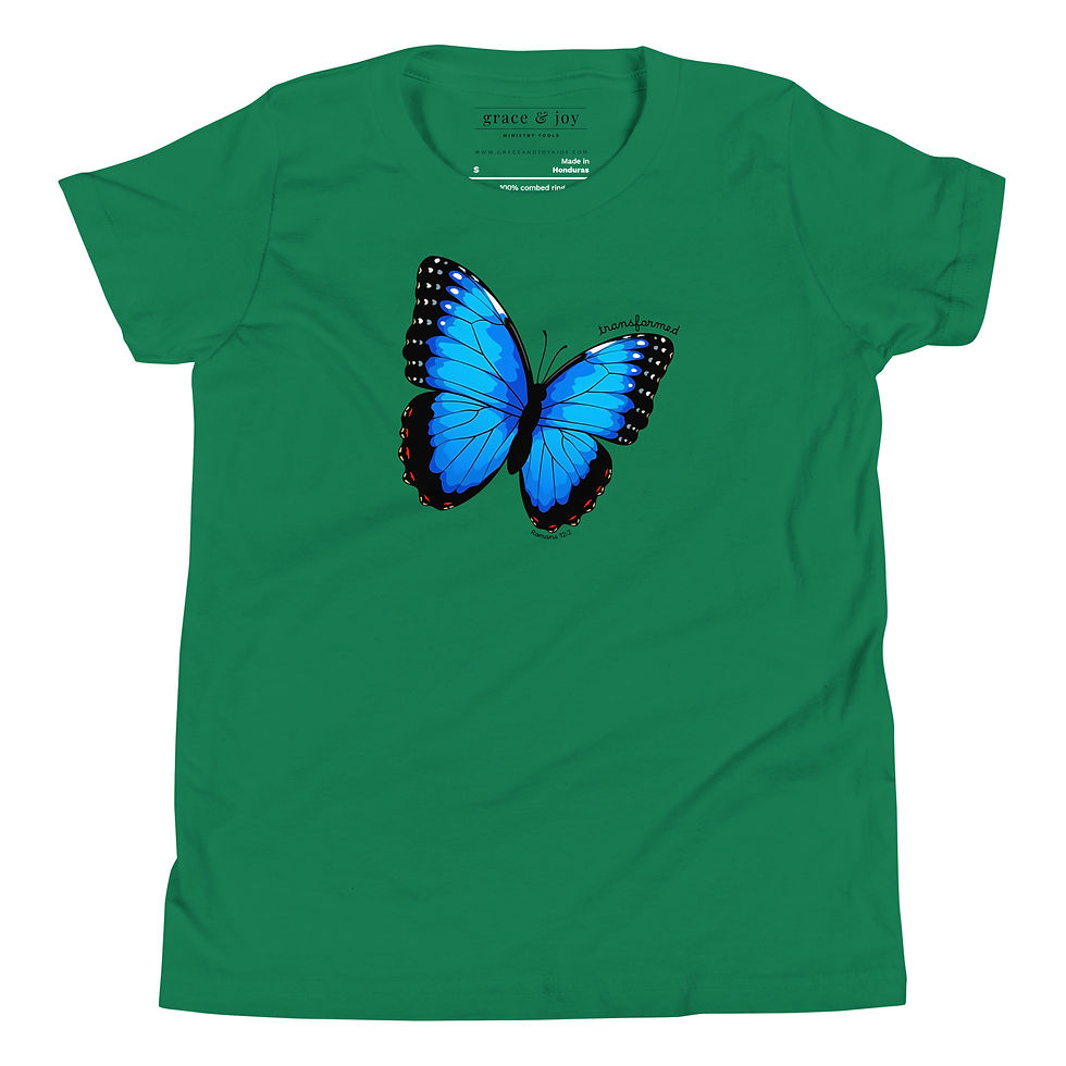 Thumbnail: Youth Butterfly T-Shirt- Transformed- Romans 12:2