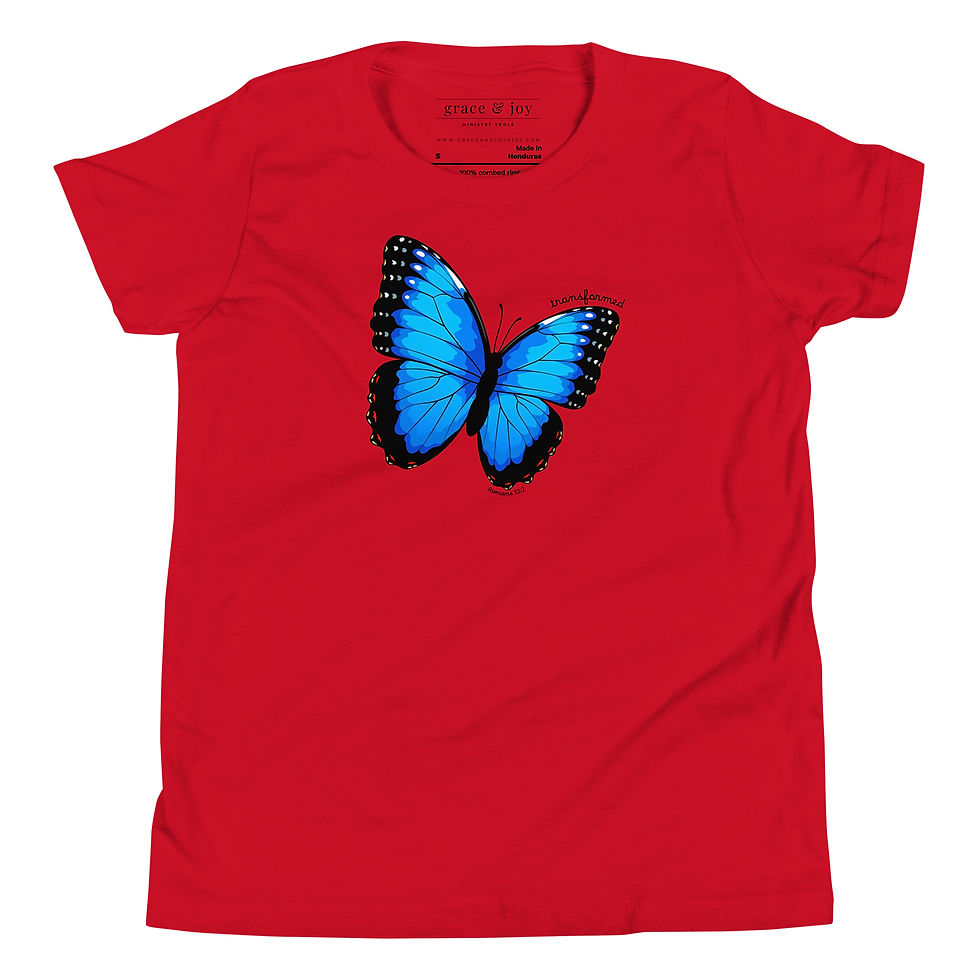 Thumbnail: Youth Butterfly T-Shirt- Transformed- Romans 12:2