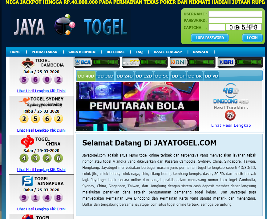 Jayatogel.com adalah situs resmi togel online terbaik terpercaya yang menyediakan layanan tebak nomor terlengkap