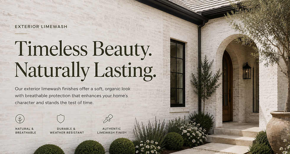 Luxury exterior brick home transformed with Romabio limewash, creating a timeless, breathable mineral finish by Limewash Pain