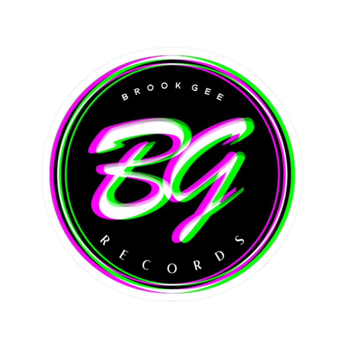 Brook Gee Round Vinyl Sticker - Green & Pink