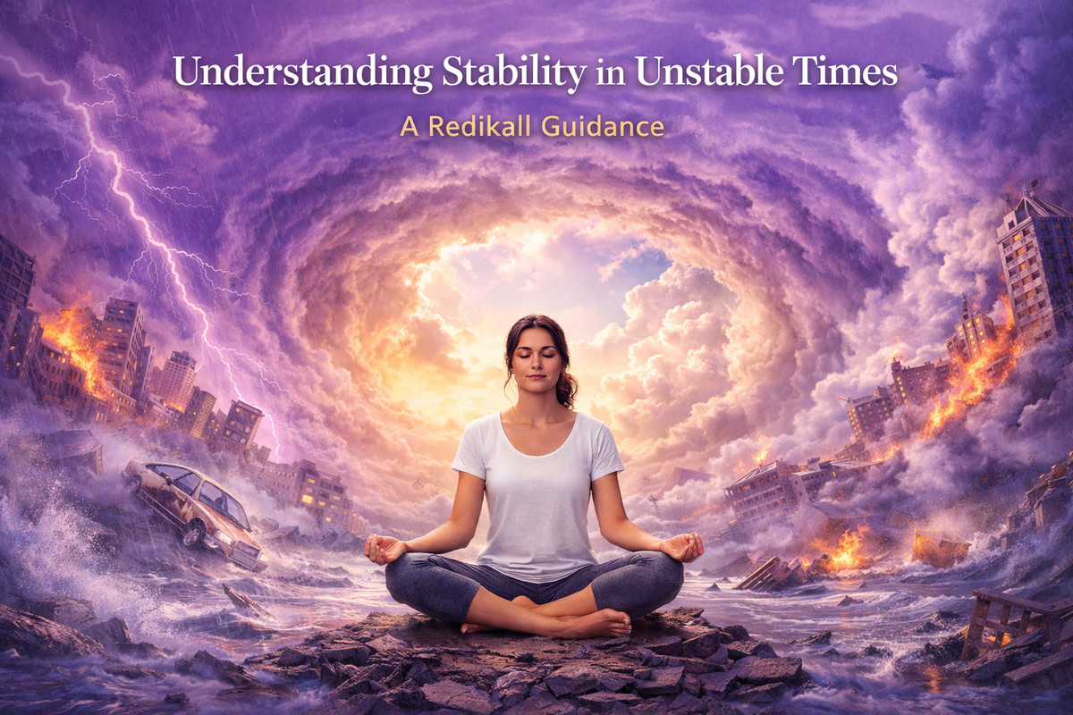 Lady siting and immersing herself in Redikall Consciousness understanding stability in unstable times