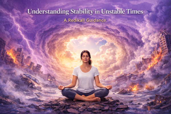 Lady siting and immersing herself in Redikall Consciousness understanding stability in unstable times