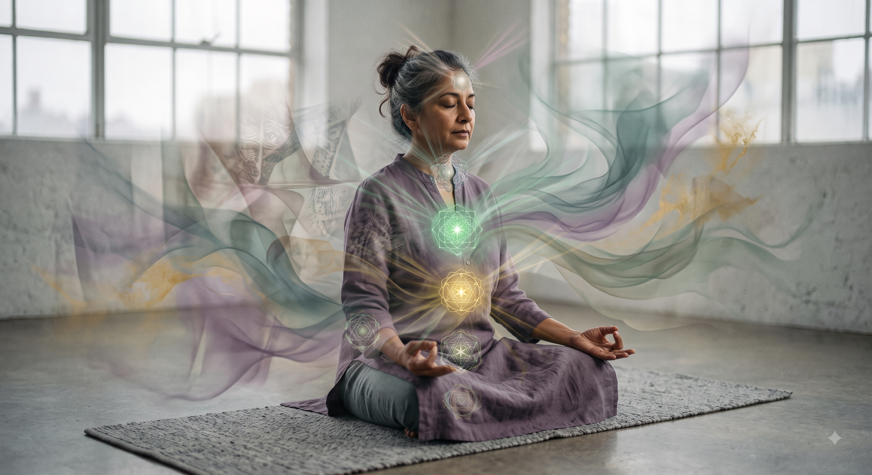 Woman exploring her inner world through meditation and spiritual healing