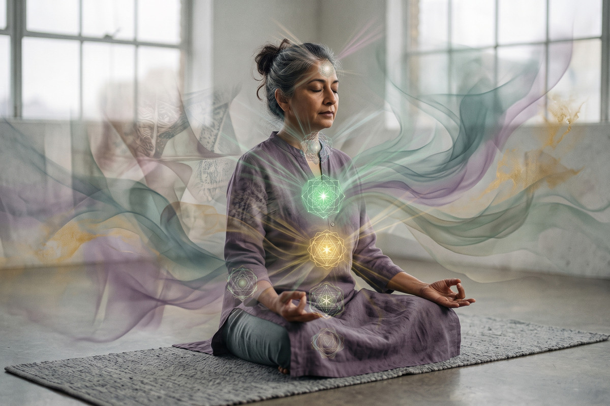 Woman exploring her inner world through meditation and spiritual healing