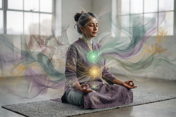 Woman exploring her inner world through meditation and spiritual healing