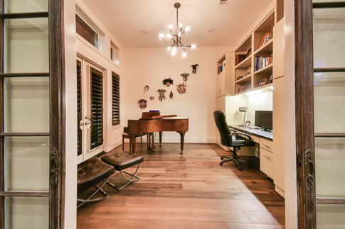 Oak Forest transitional - reclaimed sliding doors to study