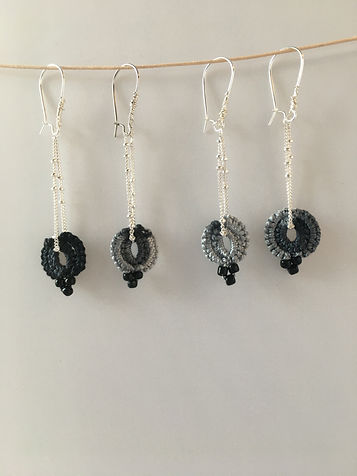Silver drop earrings grey cotton lace