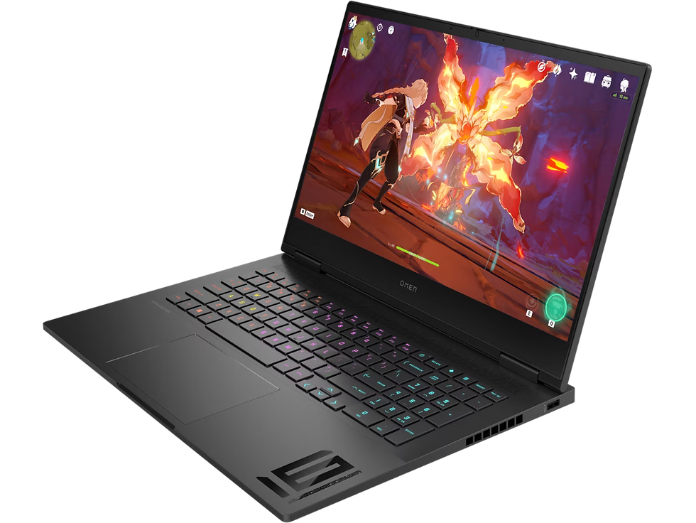 Shadow Black HP OMEN laptop featuring a 16.1-inch FHD 165Hz display and RGB keyboard.