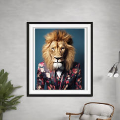 Lion with floral  suit in picture frame
