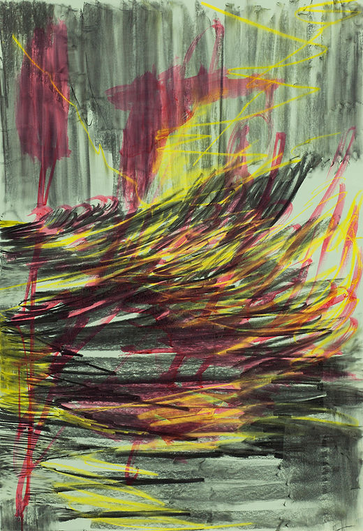 Custard crash, Michael Taylor 2016, Charcoal and flashe on paper, 100 x 70 cm