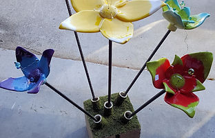 Handmade ceramic flowers for the yard