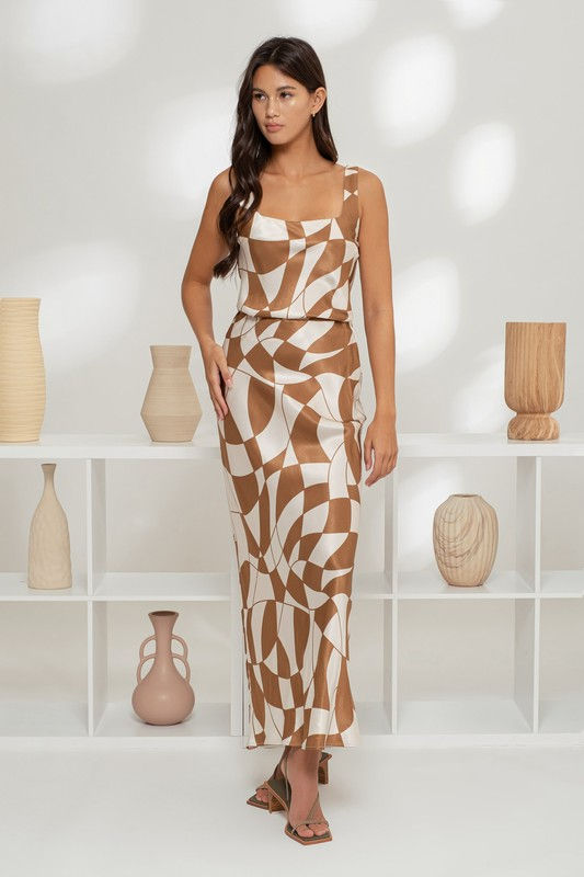 Thumbnail: Geo Checkered Print Satin SET