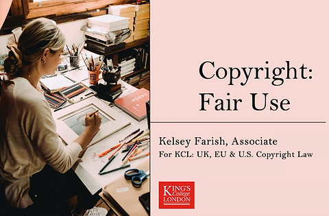 A title slide for a presentation of copyright and fair use, showing a woman at her desk