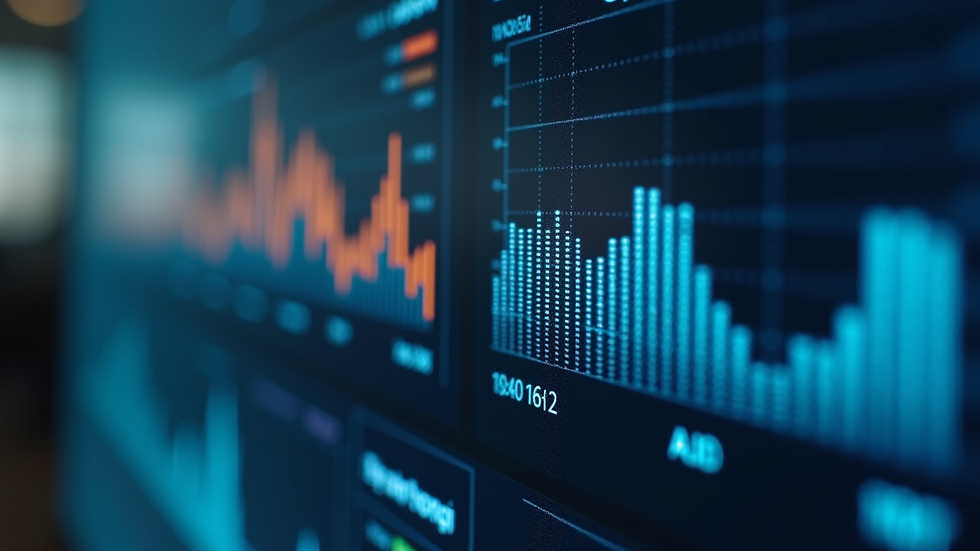 Close-up view of a digital dashboard showing AI analytics and business metrics