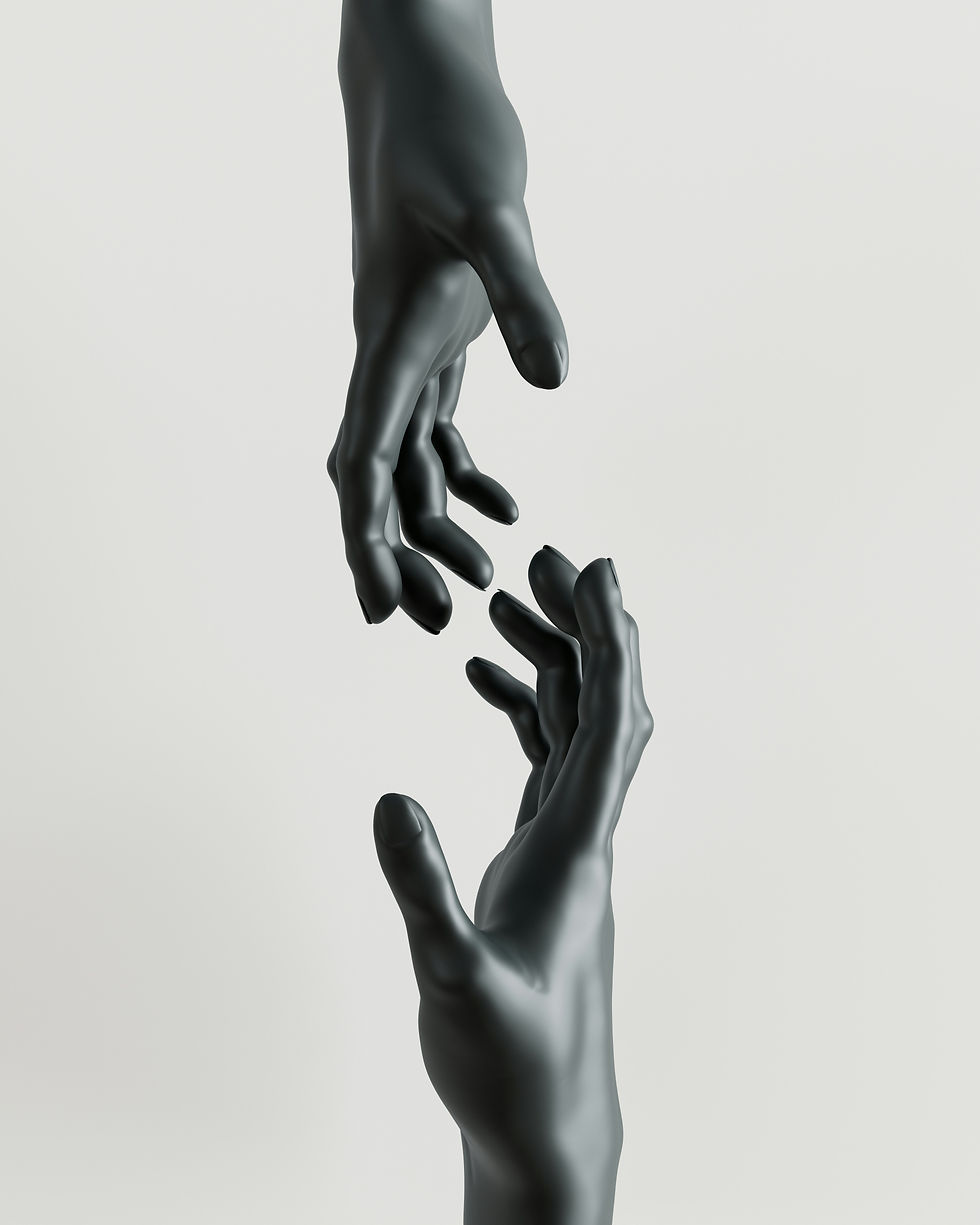 Minimalist image of two sculpted hands reaching toward each other, symbolising connection. Represents the integration of systems, knowledge, and application discussed in the article "The Unified System: Bridging Science and Application in Strength Development," part of the series "The Strength Paradox."
