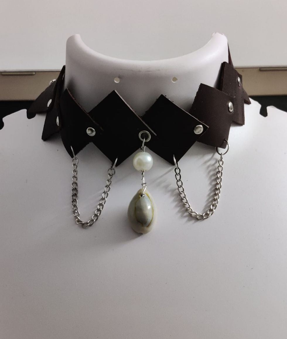 Thumbnail: LEATHER NECK DESIGNER CHOKER WITH SHELLS