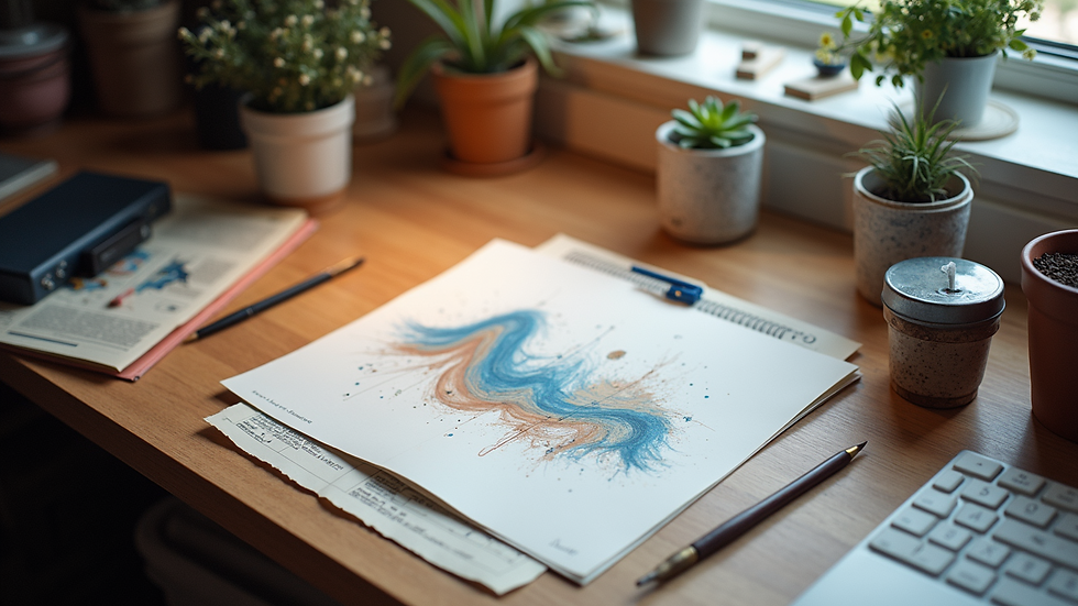 High angle view of a creative workspace with design tools