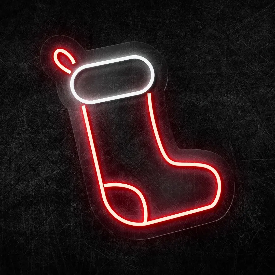 Yılbaşı Süsü Çorap Neon Işıklı LED Tabela 35x37 cm