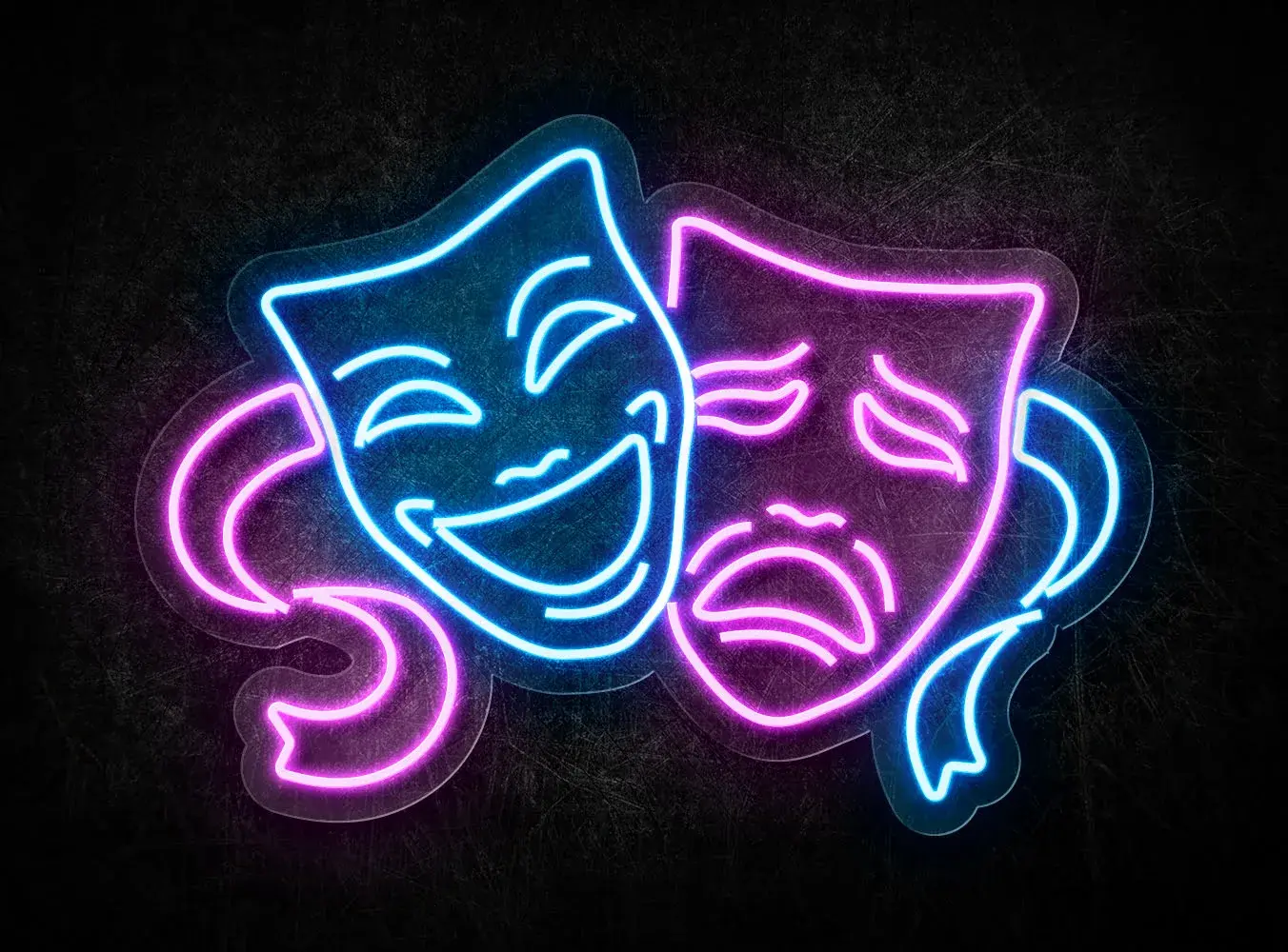 Tiyatro Maskesi Theatre Masks Neon LED Tabela 65x45 cm