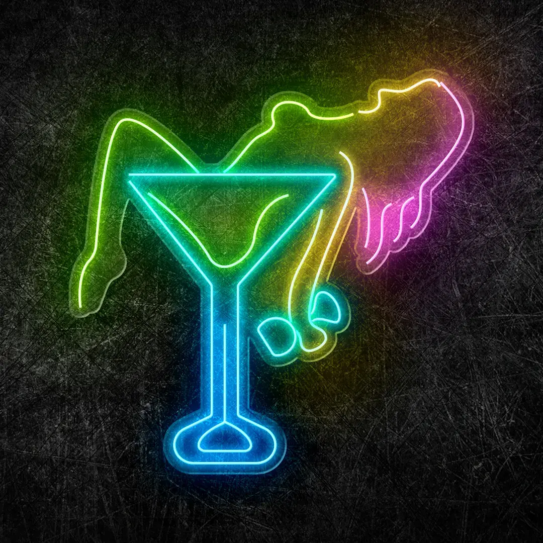 Coctail Girl Neon LED Tabela 100x100 cm