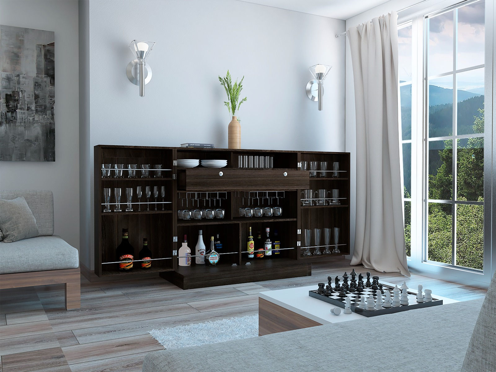 Brown melaminated wood bar