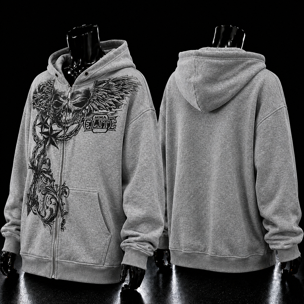 Miniatura: Jaqueta de Moletom Unissex com Zíper – Estilo Gótico, Estampa Skull, Oversized, 