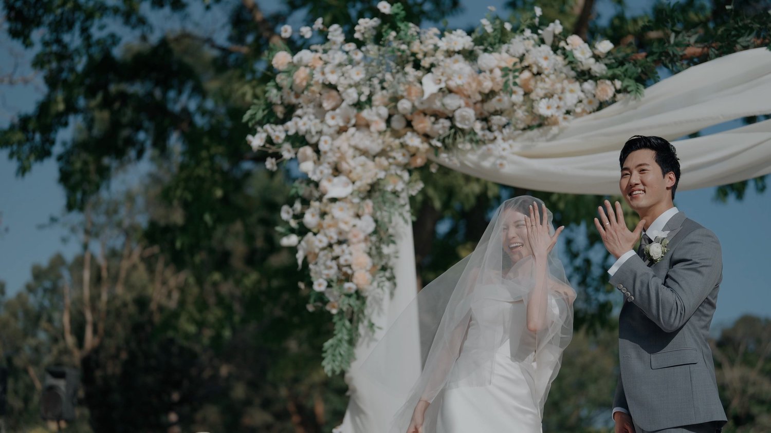A wedding film still of Emily and Dan at Beas River Country Club in Hong Kong