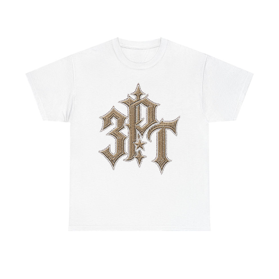 Thumbnail: Gothic '3QT' Crest Tee — Vintage Metallic Lettering Graphic T-Shirt