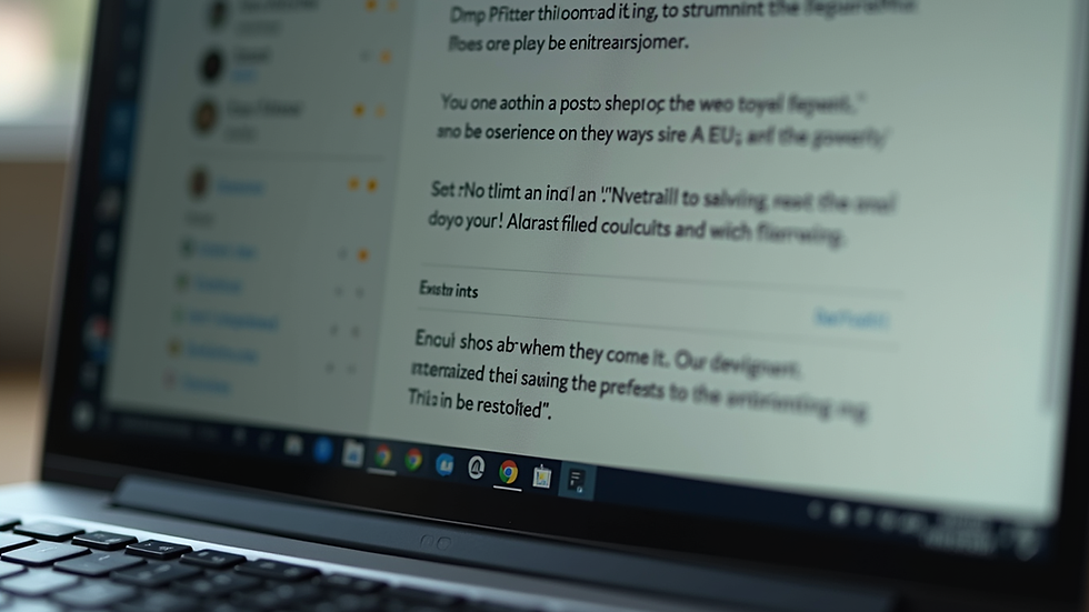Close-up view of a laptop screen showing a blog post with comments