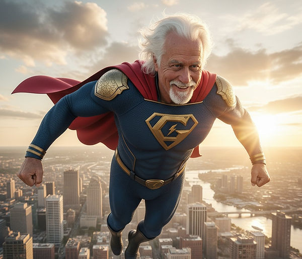 An AI generated picture of the author as a superhero
