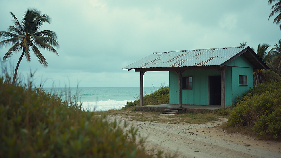 Eye-level view of a cyclone shelter near coastal area