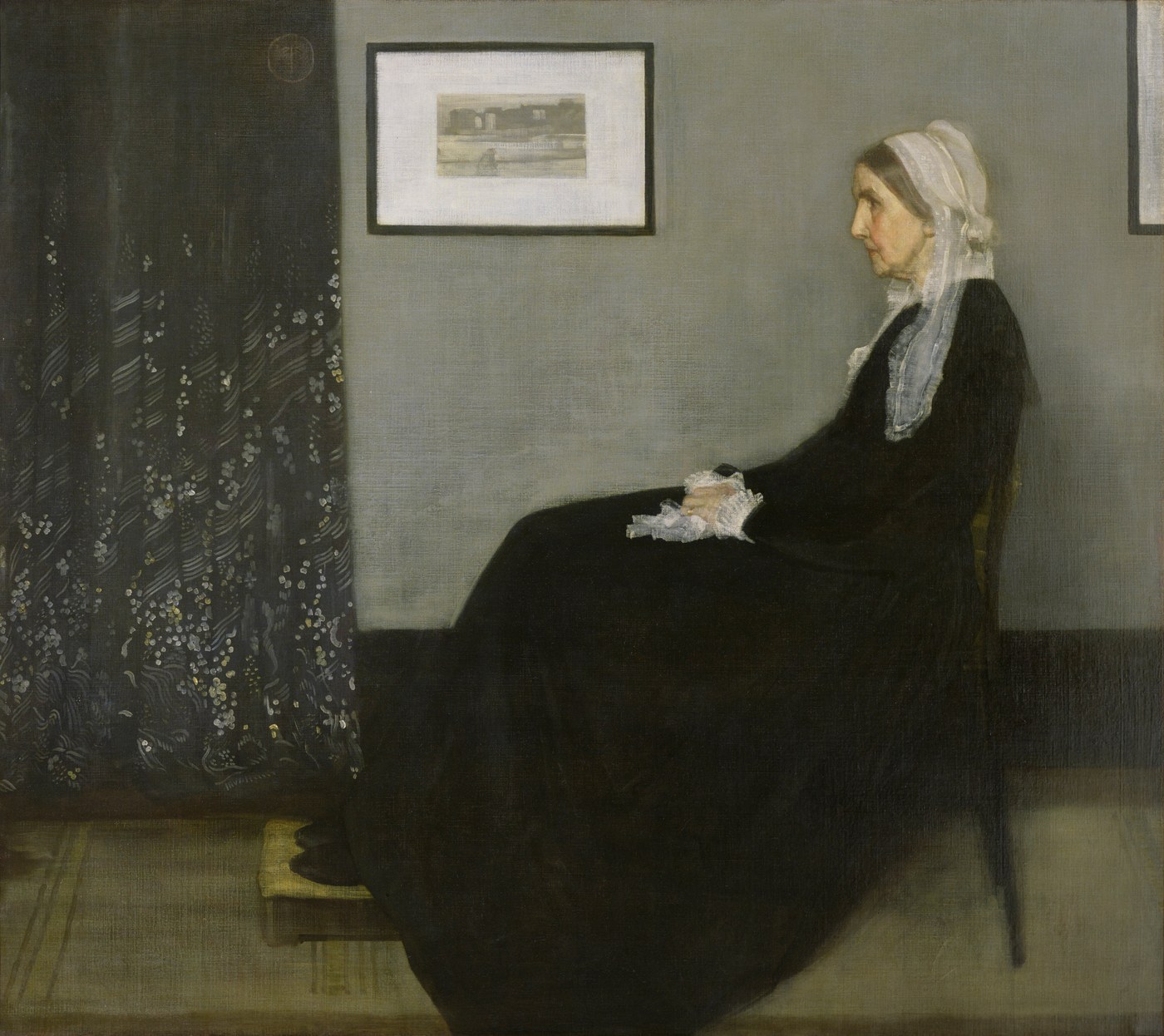 James McNeill Whistler, Arrangement in Grey and Black No. 1 (1871), oil on canvas, an elderly woman seated in profile against a grey wall.