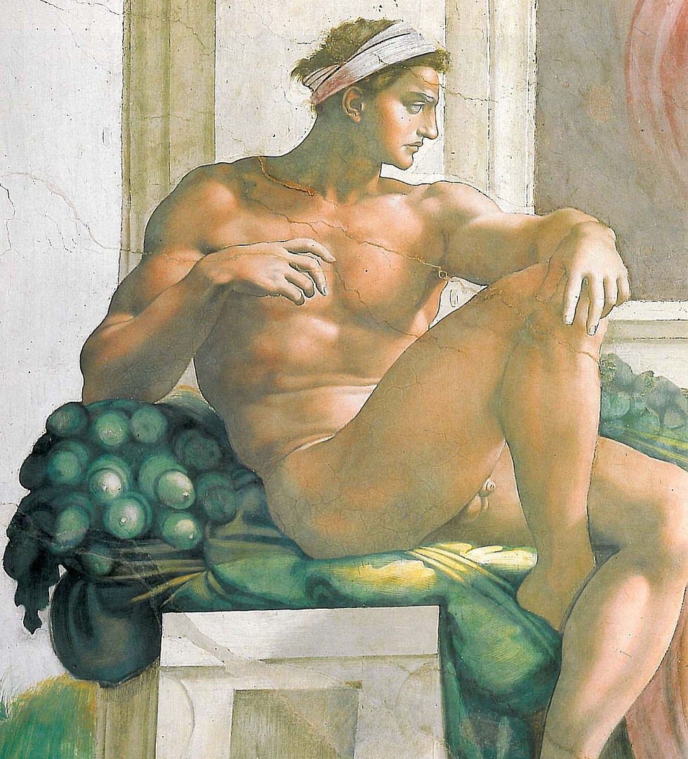 Michelangelo, ignudo from the Sistine Chapel ceiling, 1508-1512