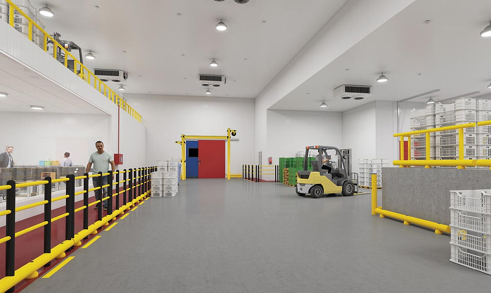 Overview of a factory floor with Impact Protection Products in place