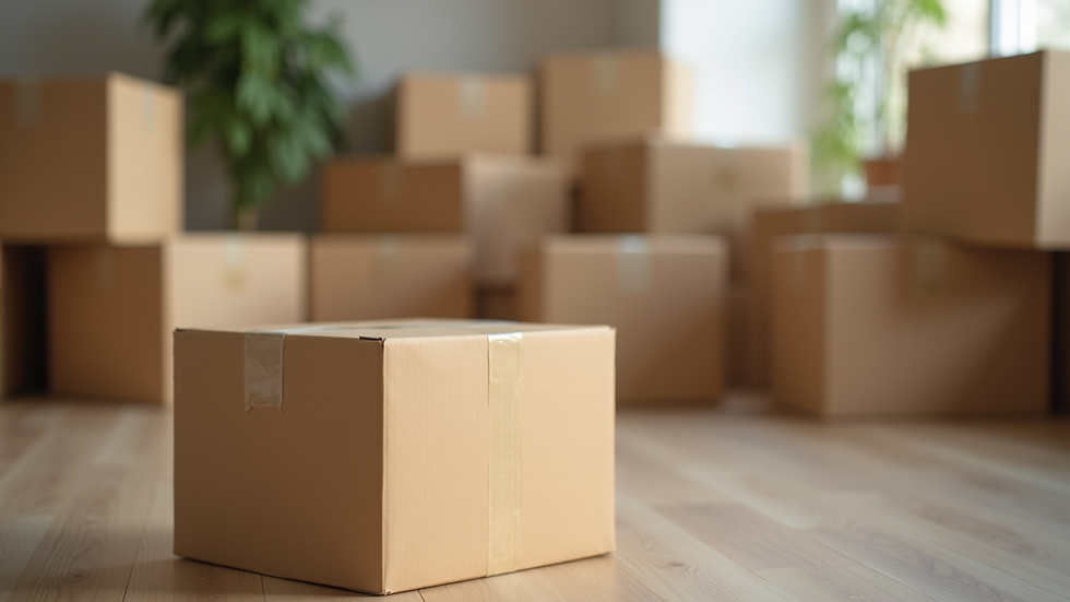 Close-up view of packed moving boxes ready for shipment