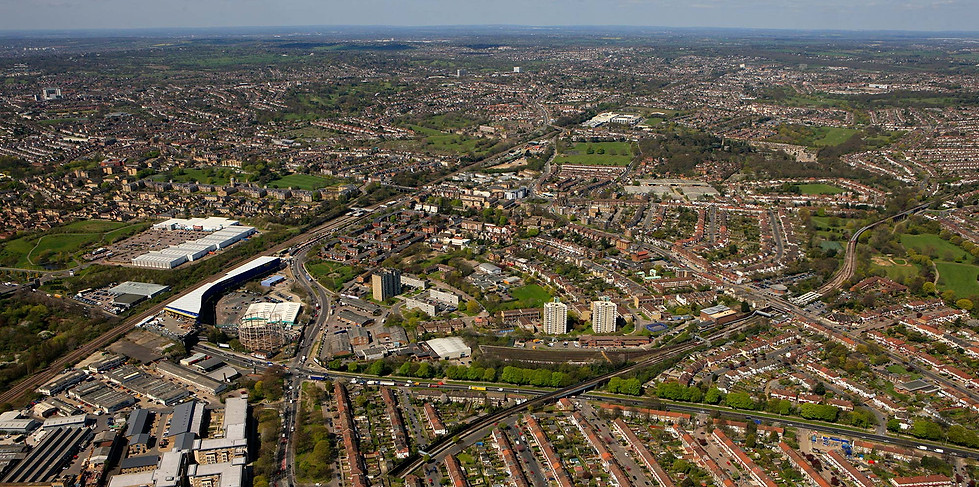 Aerial view of properties in Enfield, North London