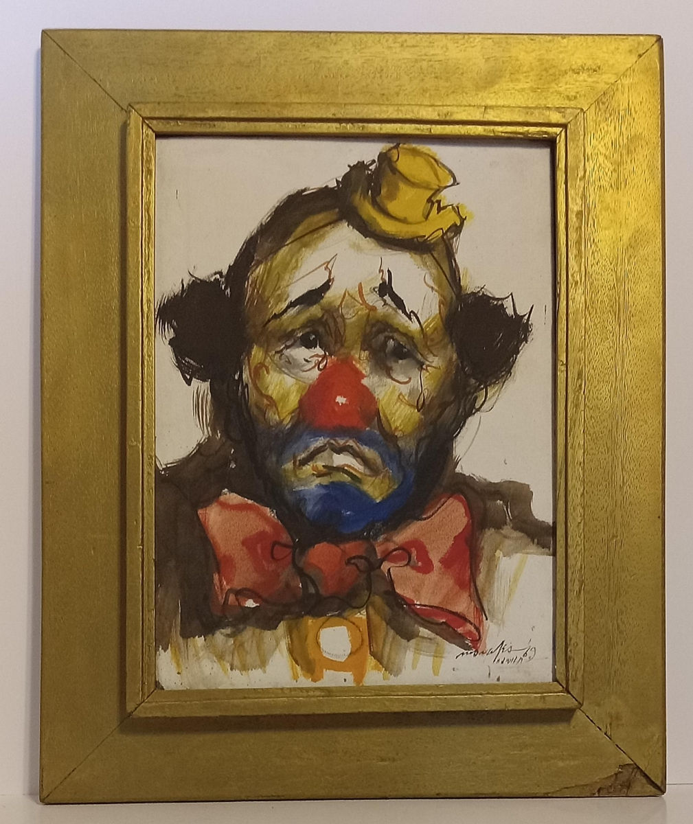 Late 1960's Original Oil on Canvas Clown