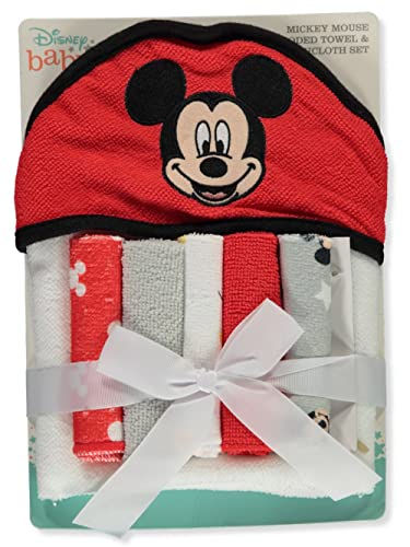 Cudlie Disney Baby Mickey Mouse Happy Face Print (Hooded Towel with 5 Piece Wash