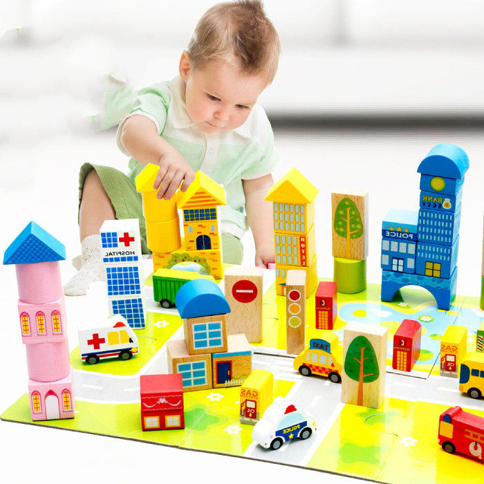Thumbnail: 62-Piece City Traffic Wooden Building Blocks Set