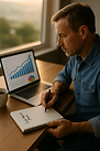Photo of a new entrepreneur reviewing business stats and planning their small business strategy