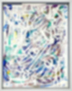 Love Language Series Abstract Artwork  on Paper in Blue, Purple, Gold and  White, By Contemporary Artist Joseph Daniel MCCLOZKEY, in acrylic paint on canvas, completed in White custom shadow box framing. Medium Scale Abstract Artwork.