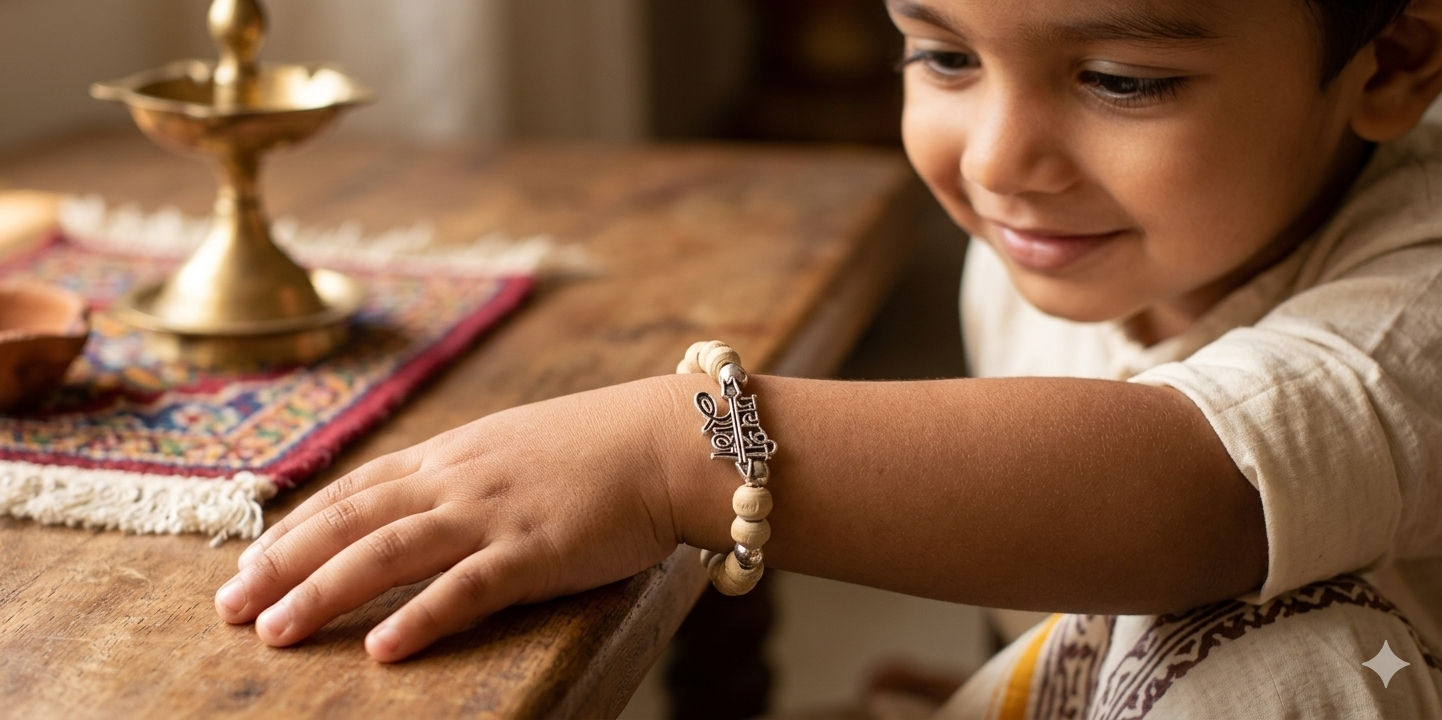 Natural Tulsi Bead Bracelet with Jai Shree Ram Name